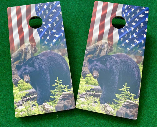 BEAR/AMERICAN FLAG Cornhole Boards